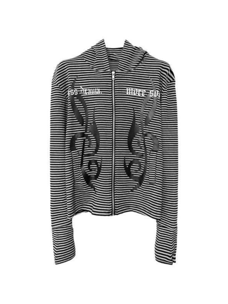 Vintage Zip Hoodie - Herren Damen Gothic-Stil Gestreifter Hoodie mit