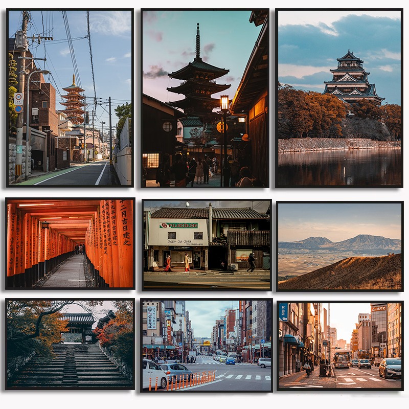 Vintage Collectible Posters - Vintage japanische Wahrzeichen-Kollektion, Leinwanddruck, ikonisches japanisches