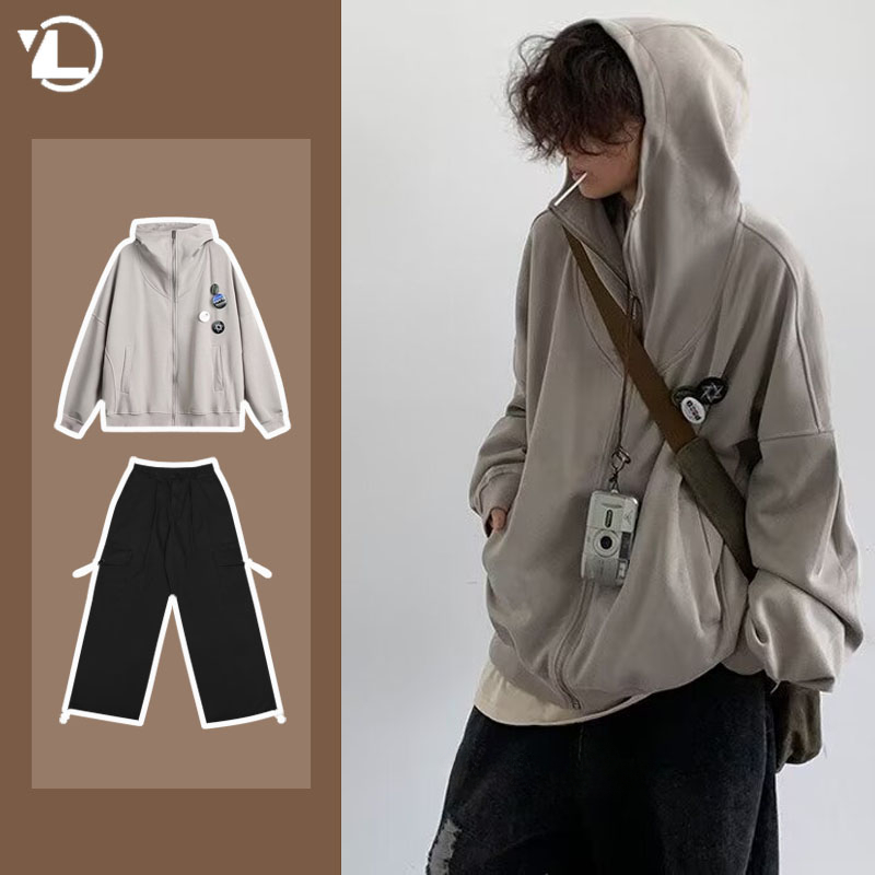 Vintage Zip Hoodie - Herbst College Casual Set Männer Japanischen
