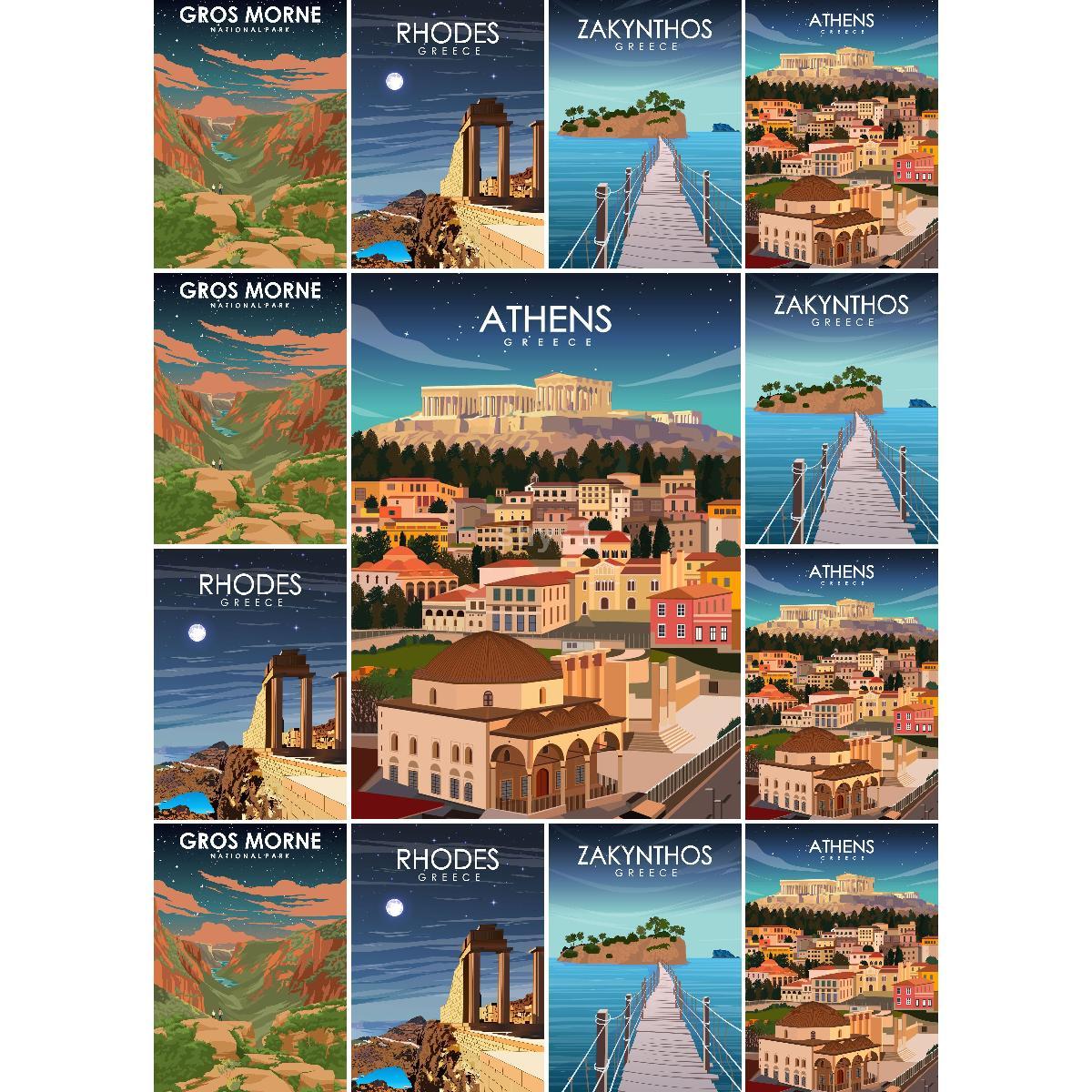 Vintage Collectible Posters - Vintage Athen Griechenland Reiseposter Druck Retro