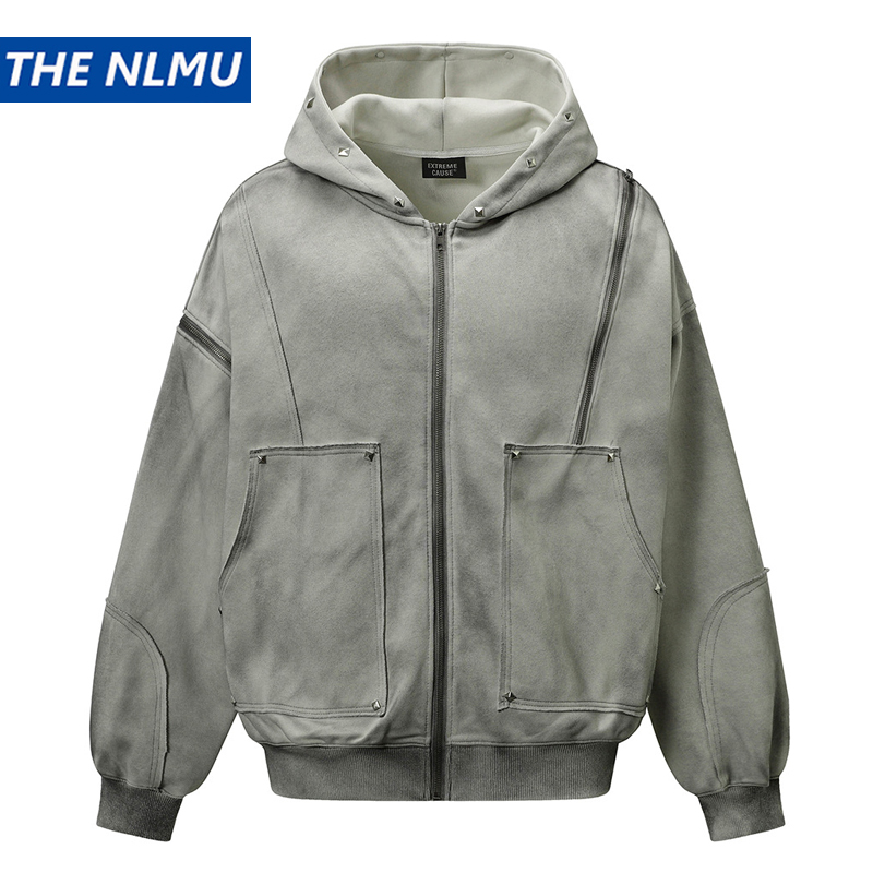 Vintage Zip Hoodie - Herren Vintage Kapuzenjacke 2025, Retro-Reißverschluss, Grunge-Kapuzenpullover,