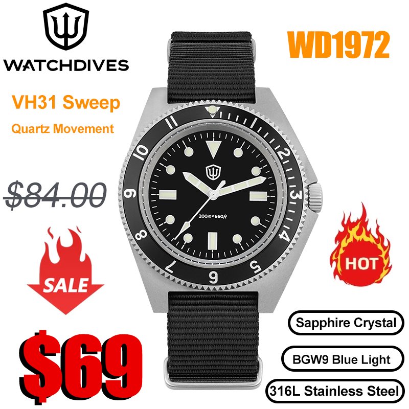 Vintage Watch Collecting - Watchdives WD1972 Quarzuhr VH31 Sweep Sekundenwerk